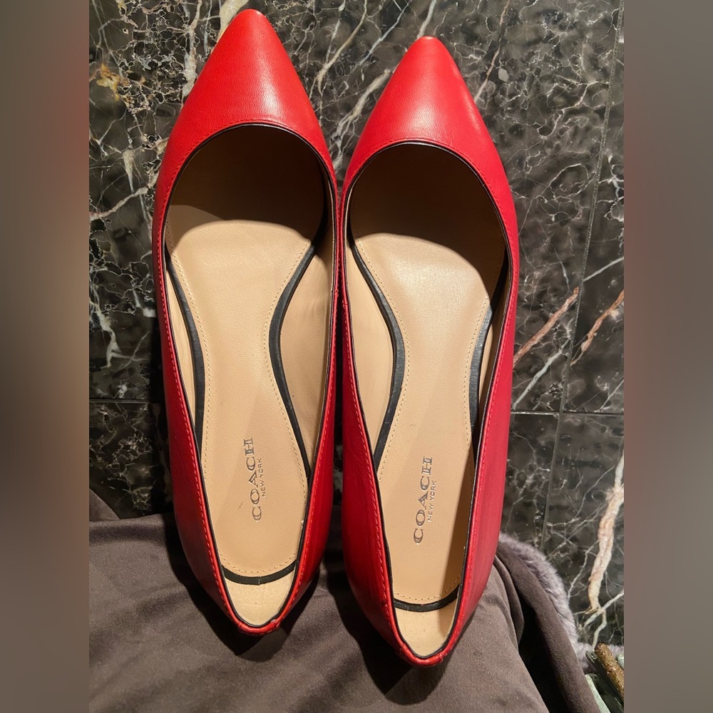 COACH Pointed Toe Flame Red Flats. Size 10.